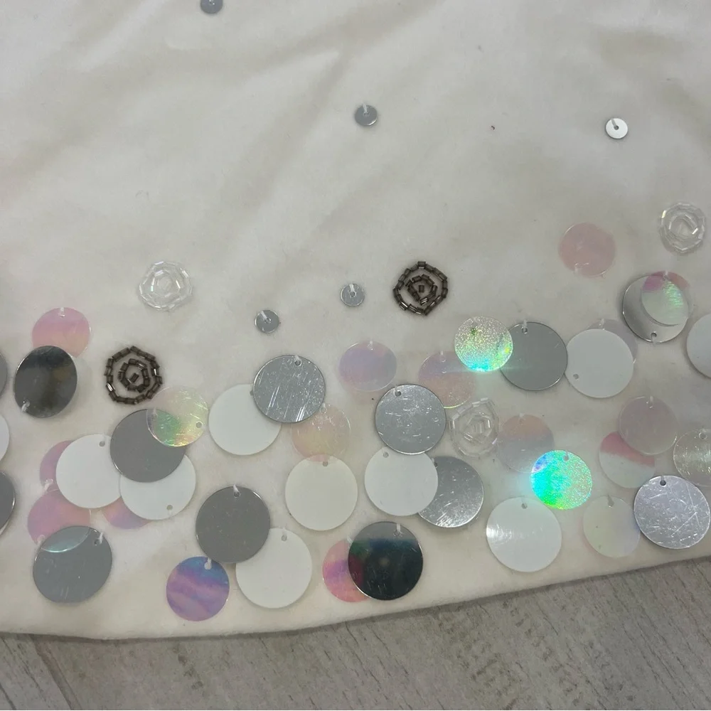 West Elm Cream Large Sequin Border Tree Skirt NWT 48” Round